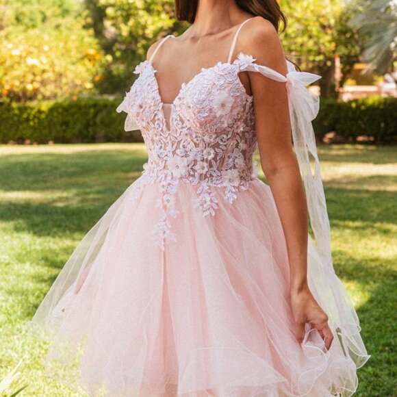 NEW SHORT OFF SHOULDER MINI HOMECOMING DRESS W/ SWEETHEART NECKLINE GL GS3513 - Picture 4 of 10
